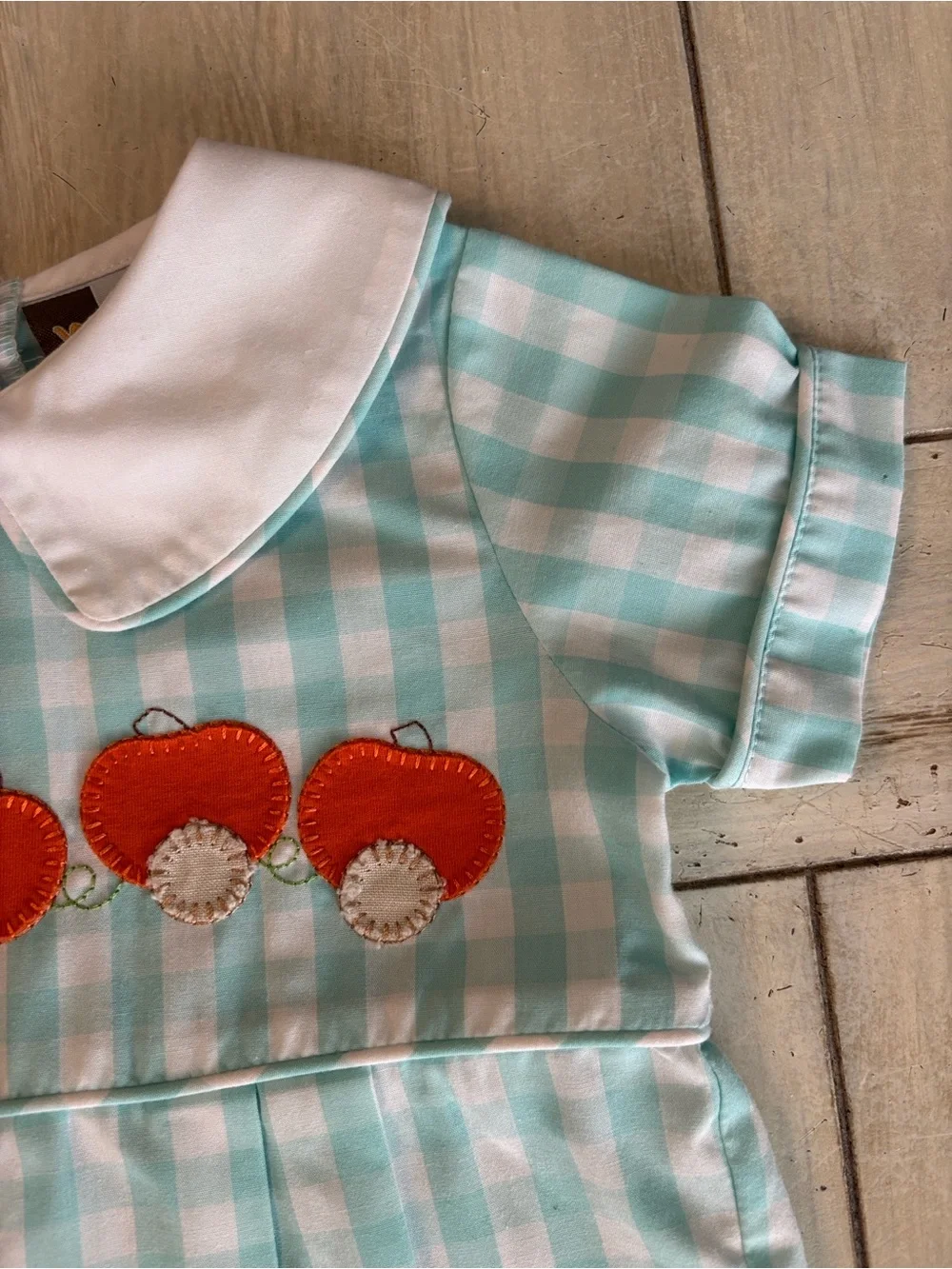 Banana Split Boutique Blue White Pumpkin Train One Piece Romper Fall